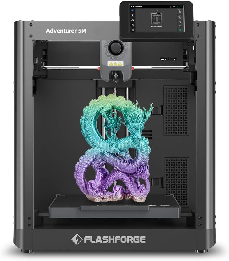 FLASHFORGE Adventurer 5M 3D Printer Offers a Max Print Speed of 600 mm/s, Automatic Levelling, FDM 3D Printer Core XY Structure, Quick Removable 280°C Nozzle, Print Size 220 x 220 x 220 mm