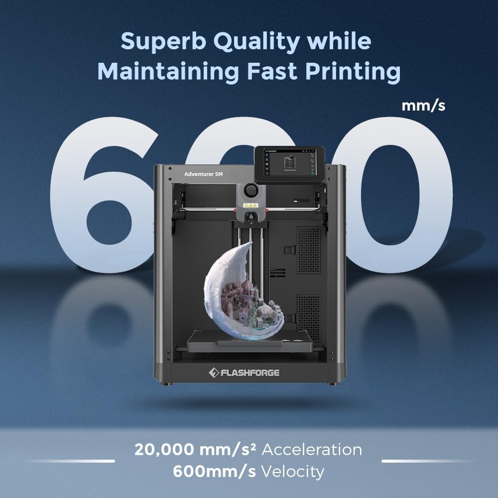 FLASHFORGE Adventurer 5M 3D Printer, Full Auto Calibration Print with 1-Click Max 600 mm/s Speed, Full Metal CoreXY Structure Precise Printing, Easy Maintenance Nozzle, Print Size 220 x 220 x 220 mm – Bild 3