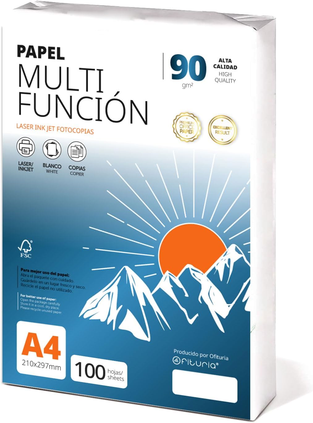 Ofituria A4 90 gsm 100 Sheets Multipurpose Paper for Laser Inkjet Printers, Copier, Office Supplies, School Supplies, Pack of 100 Sheets, 90 g