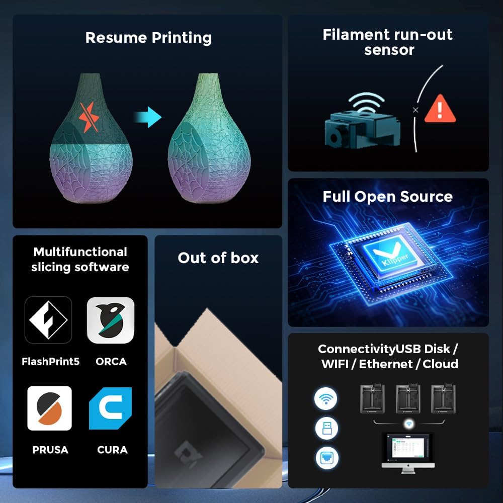 FLASHFORGE Adventurer 5M 3D Printer Offers a Max Print Speed of 600 mm/s, Automatic Levelling, FDM 3D Printer Core XY Structure, Quick Removable 280°C Nozzle, Print Size 220 x 220 x 220 mm – Bild 7