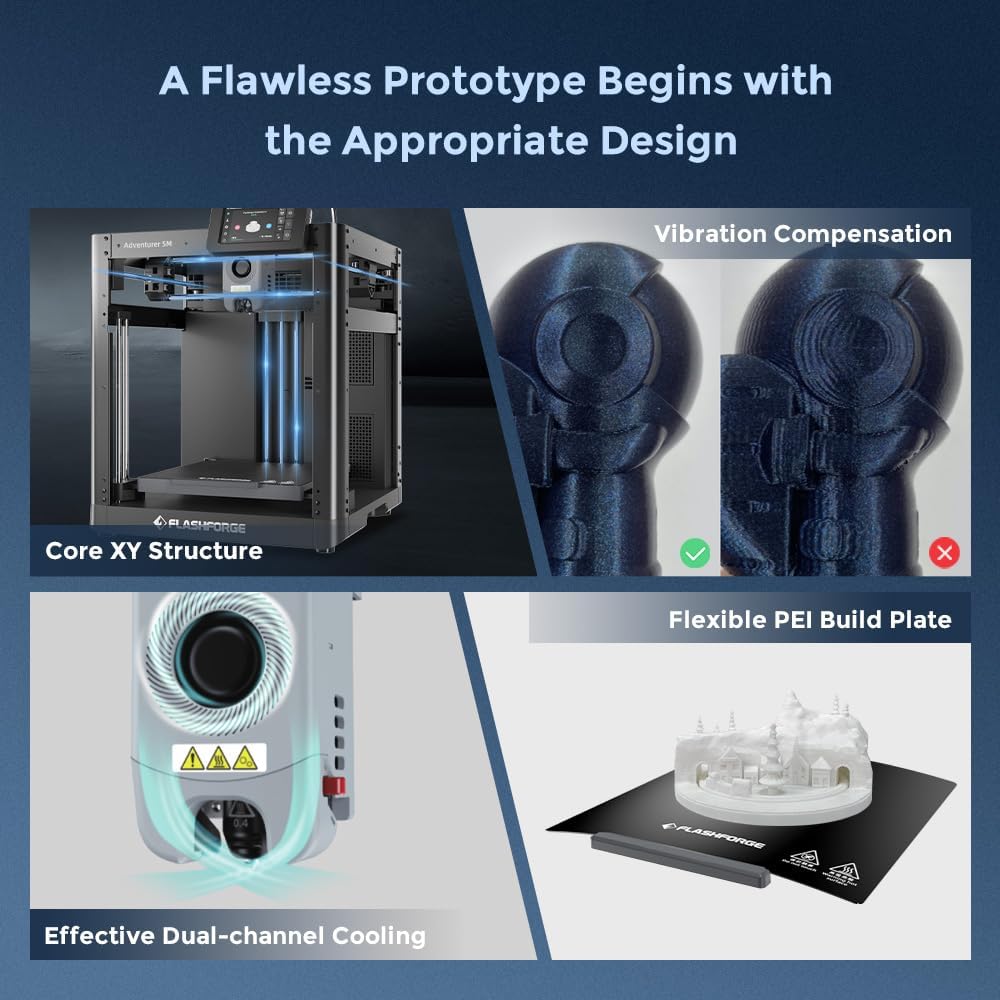 FLASHFORGE Adventurer 5M 3D Printer, Full Auto Calibration Print with 1-Click Max 600 mm/s Speed, Full Metal CoreXY Structure Precise Printing, Easy Maintenance Nozzle, Print Size 220 x 220 x 220 mm – Bild 4
