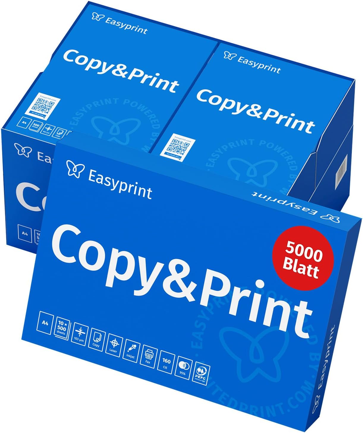 Easyprint Printer Paper Copier Paper 5000 Sheets 10 x 500 A4 Premium Brilliant White CIE 160 PEFC Certified