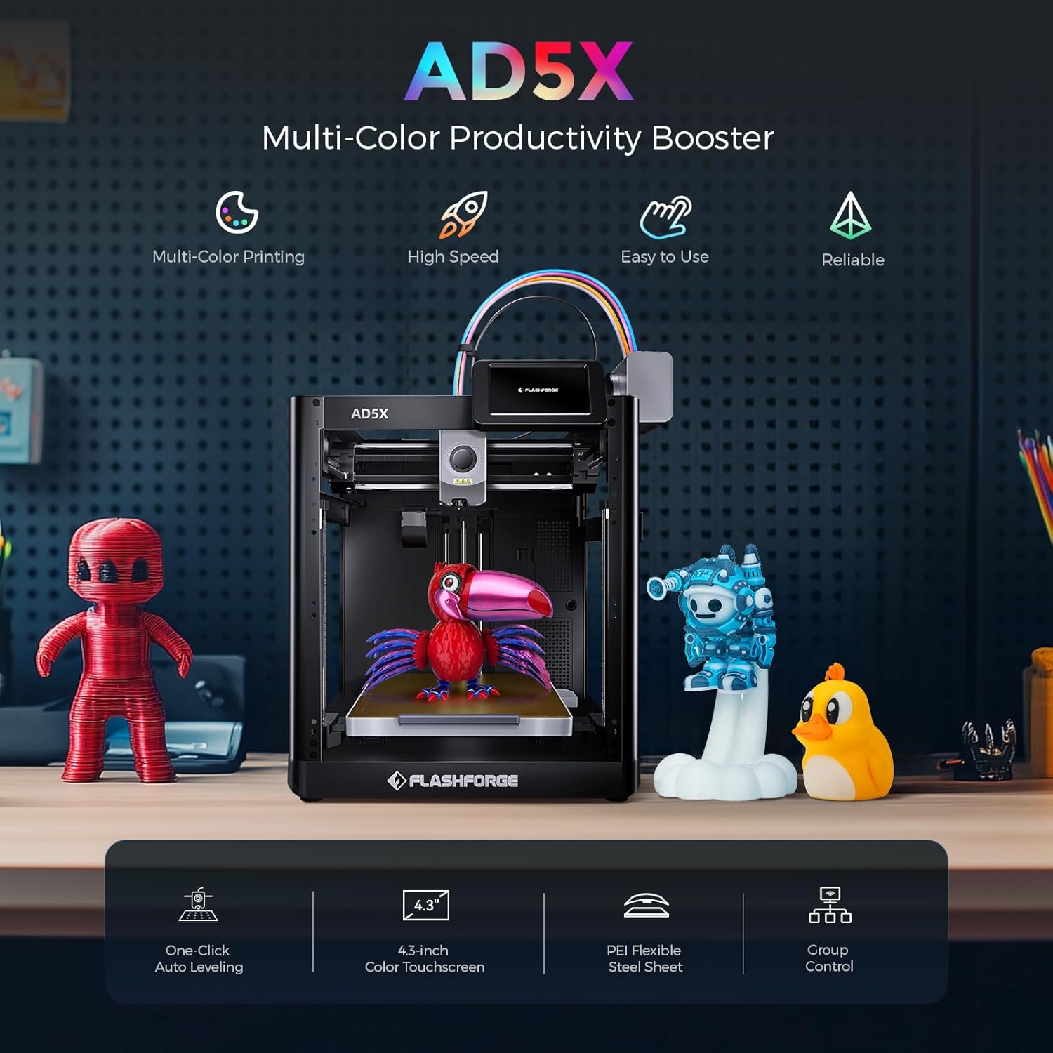 Flashforge Adventurer 5 x 3D Printer with Multicoloured Printing, Adjustable with IFS, AD5X 3D Printer for Multiple Materials, Fully Automatic Levelling, Maximum Speed: 600 mm/s, Supports PETG CF – Bild 4