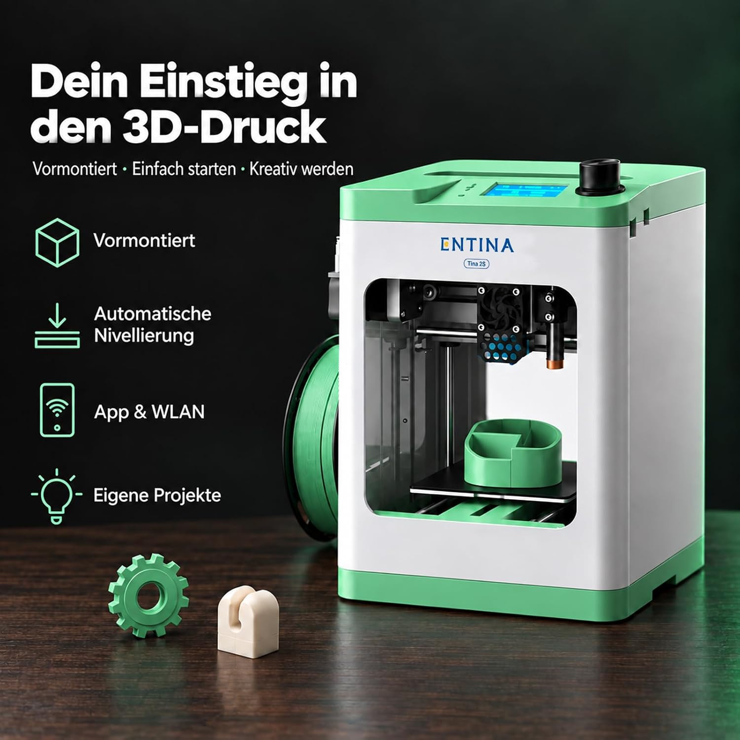 ENTINA Tina2S 3D Printer, Mini WLAN 3D Printer for Beginners, Pre-Assembled – Bild 2