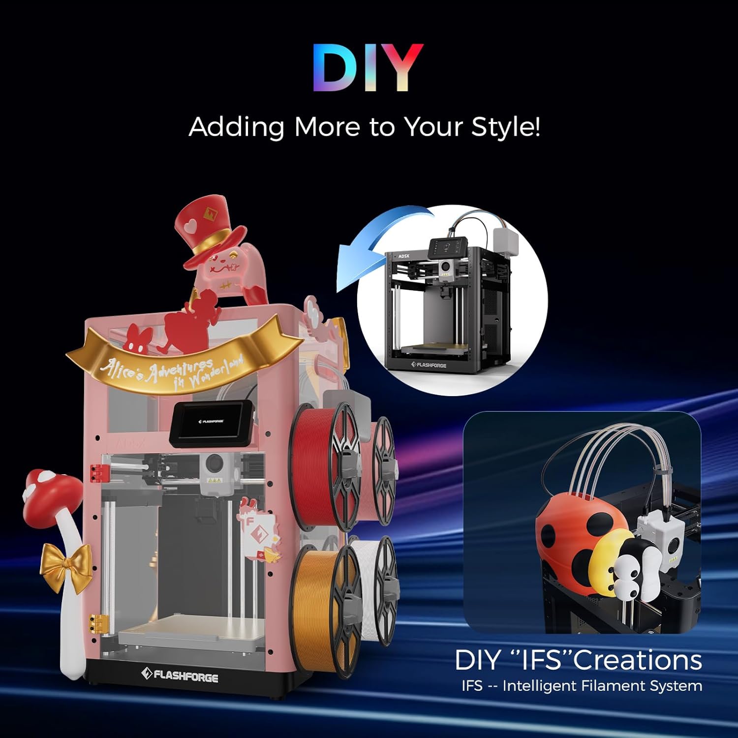 Flashforge Adventurer 5 x 3D Printer with Multicoloured Printing, Adjustable with IFS, AD5X 3D Printer for Multiple Materials, Fully Automatic Levelling, Maximum Speed: 600 mm/s, Supports PETG CF – Bild 2
