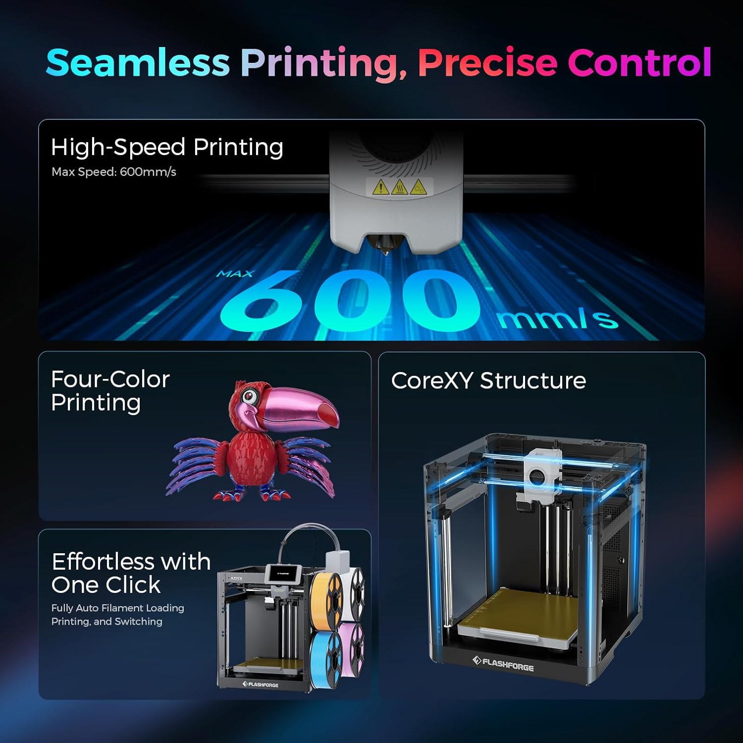 Flashforge Adventurer 5 x 3D Printer with Multicoloured Printing, Adjustable with IFS, AD5X 3D Printer for Multiple Materials, Fully Automatic Levelling, Maximum Speed: 600 mm/s, Supports PETG CF – Bild 5