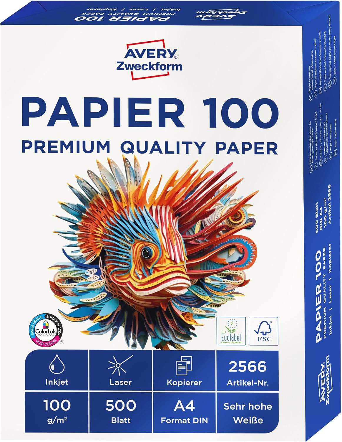 Avery Zweckform 2566 Inkjet Printer Paper DIN A4 100 g/m², White
