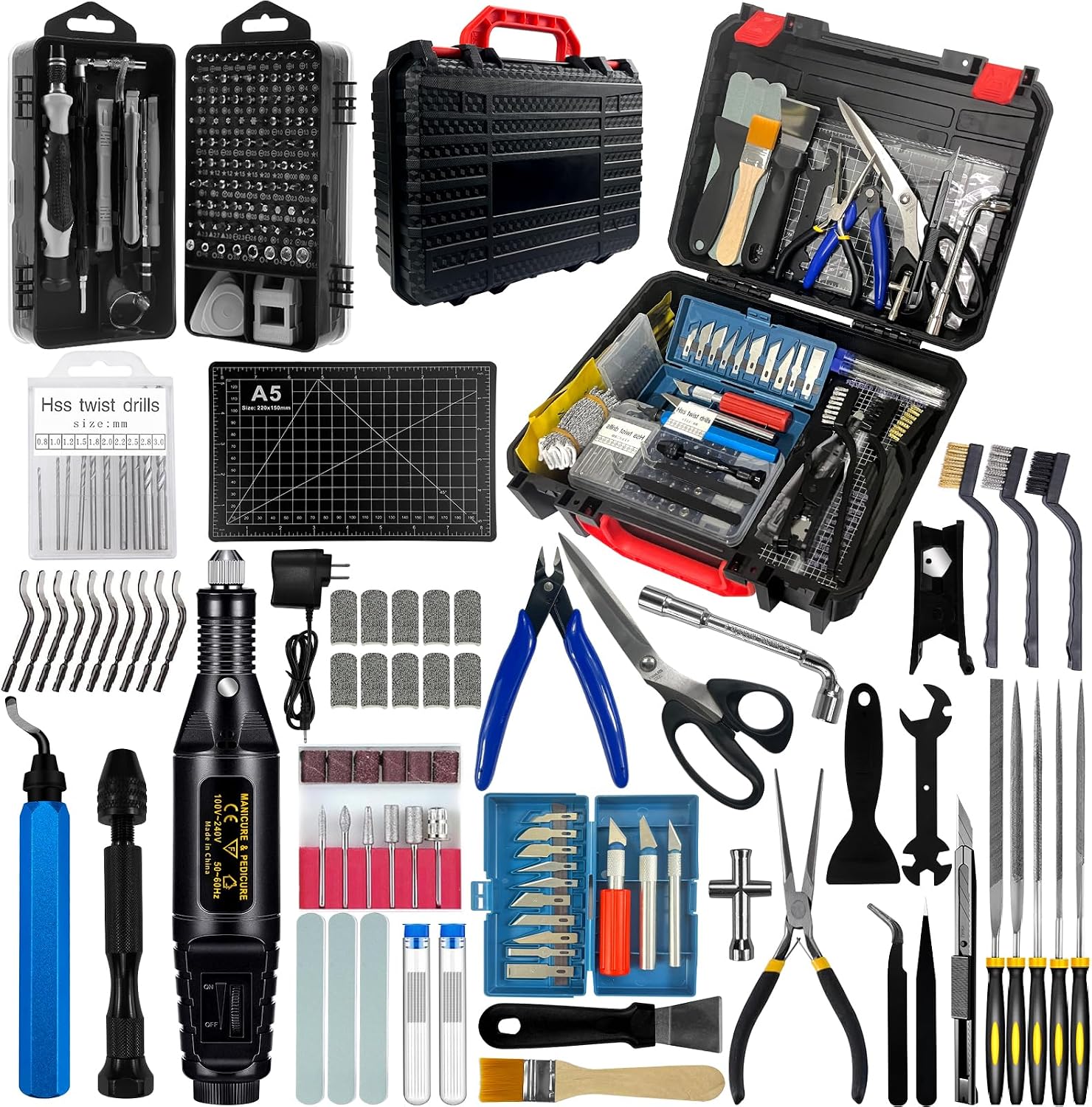 221 Pieces 3D Printer Accessory Kit, 3D Printer Accessories Bring Tool Box Includes Deburring Tool, Suitable for 3D Printing Disassembly, Cleaning and Precision Machining of Tool Boxes