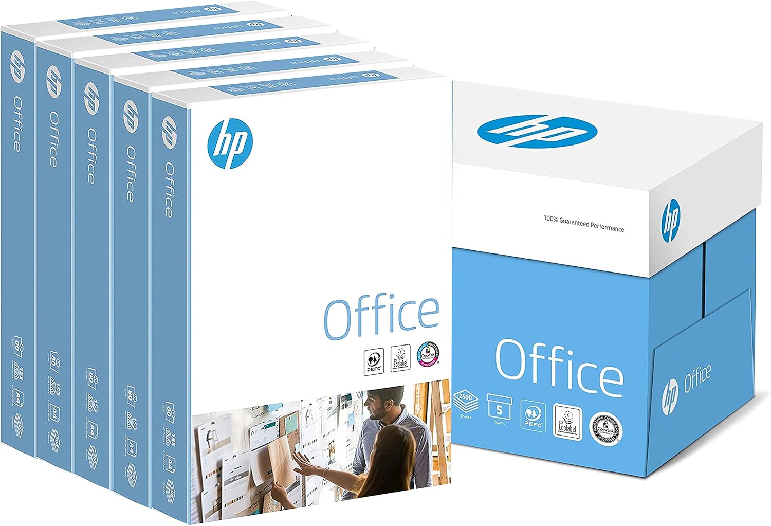 HP Office CHP110 Copier Paper: 80 g DIN A4, 2500 Sheets (5 x 500) Matte, White, All-Round Copier Paper for Office RH98112