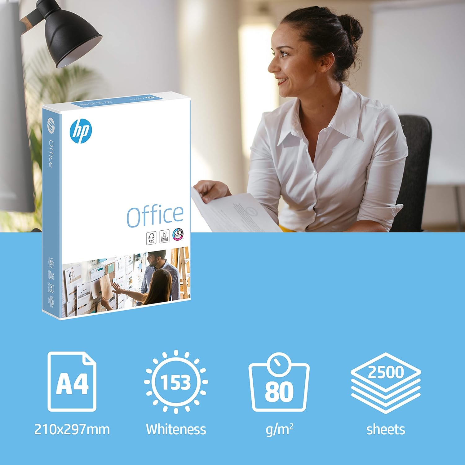 HP Office CHP110 Copier Paper: 80 g DIN A4, 2500 Sheets (5 x 500) Matte, White, All-Round Copier Paper for Office RH98112 – Bild 3